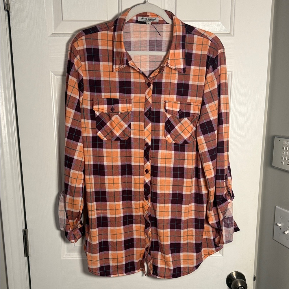 White Mark Orange and Purple Plaid Button Down Shirt